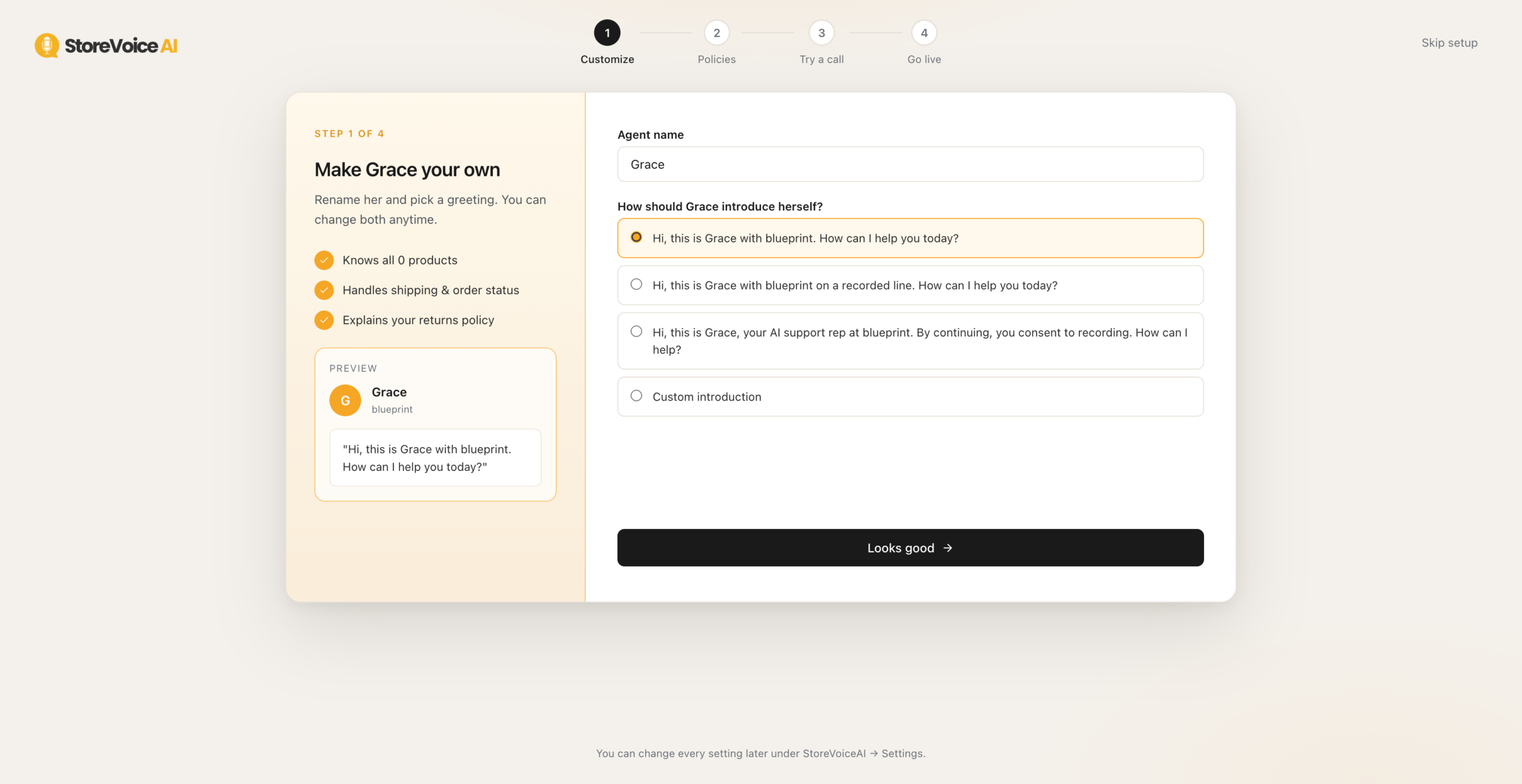StoreVoiceAI onboarding screen inside WordPress